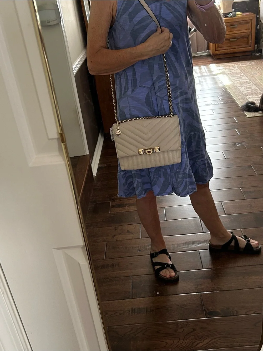 ALDO Cream Quilted Abilaniel Crossbody Bag with Gold Chain Strap